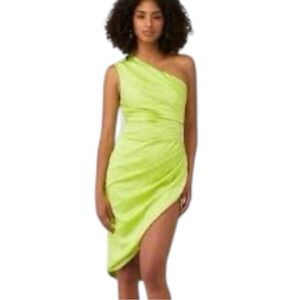 Elliatt Cassini One Shoulder Midi Dress Chartreuse Green XS